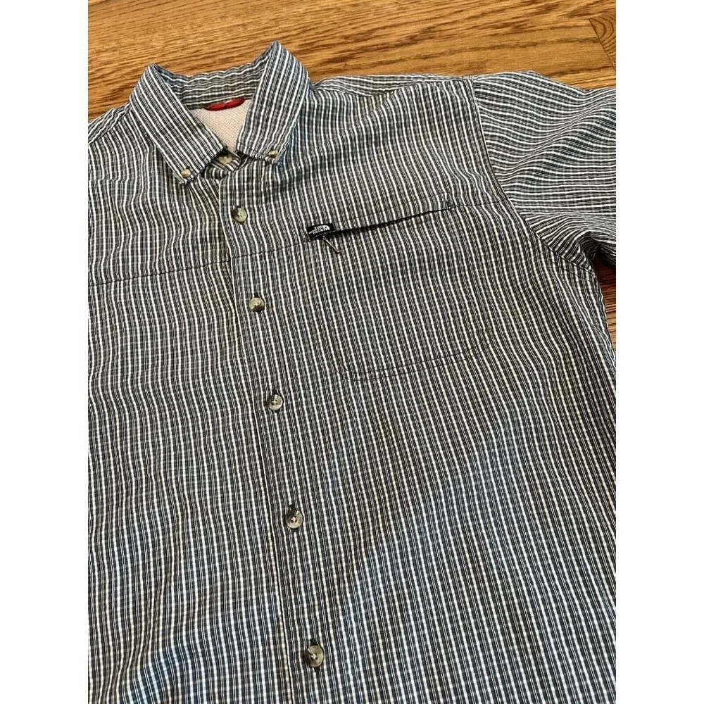 The North Face Hiking Shirt Mens XXLarge Gray Check‎ Plaid Button Up Long Sleeve
